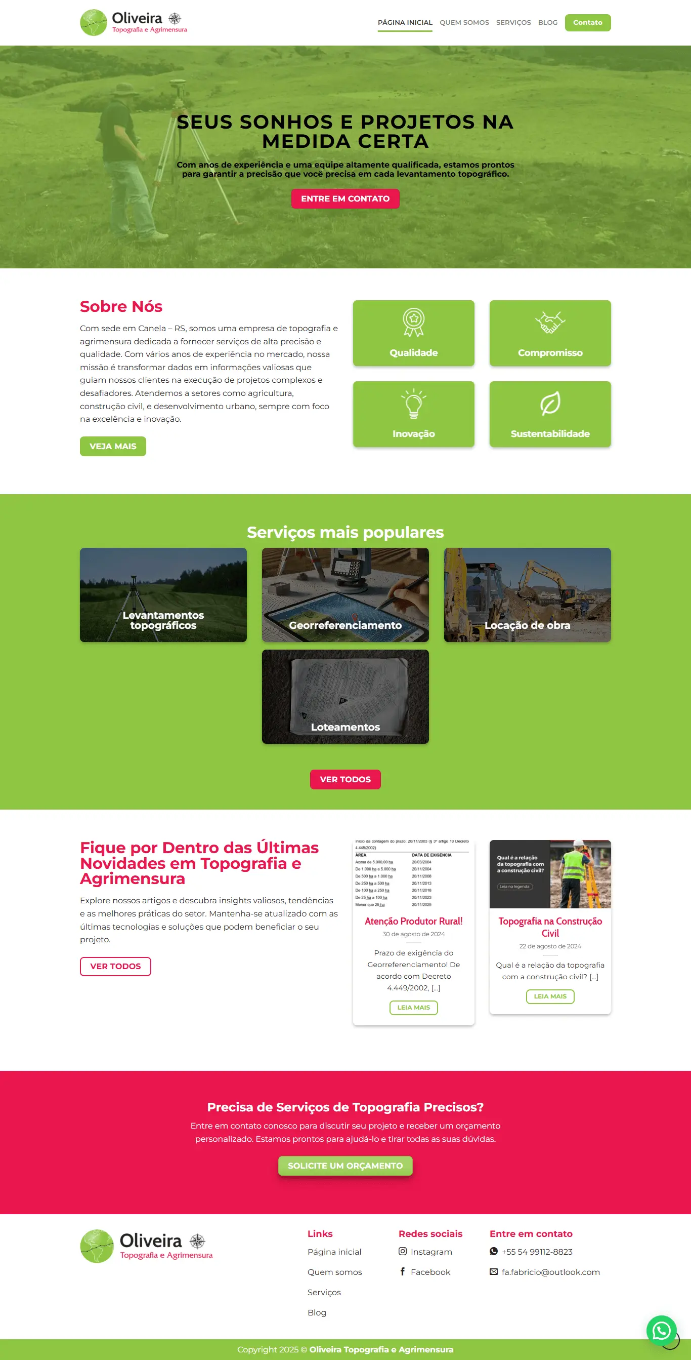 Screenshot do site Oliveira Topografia
