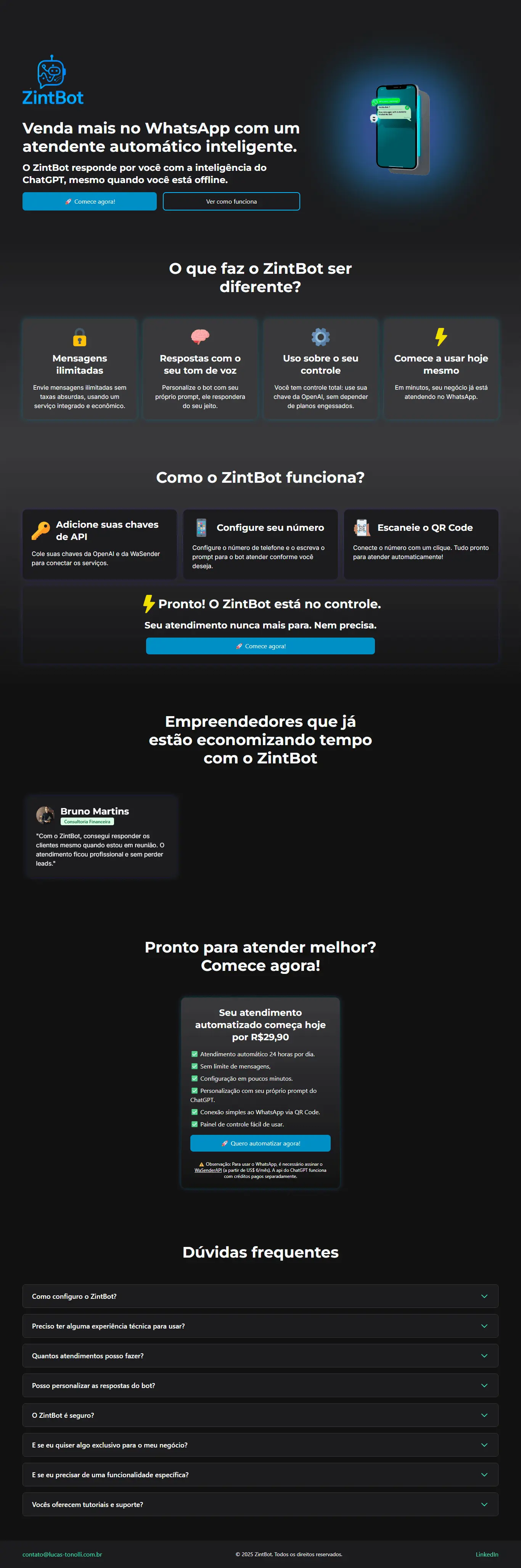 Screenshot da aplicação ZintBot